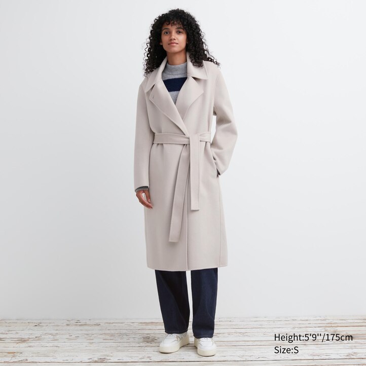 UNIQLO Wool Blend Wrap Coat Beige | 78PGOVFAC